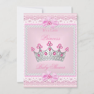 Invitación Princesa Baby Shower Chica Rosa Gem Silver Tiara