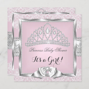 Invitación Princesa Baby Shower Chica Rosa Plata Lace 3