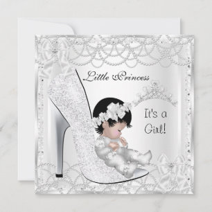 Invitación Princesa Baby Shower Chica Silver White Pearl