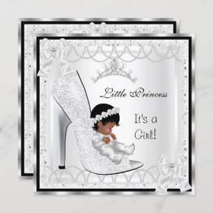 Invitación Princesa Baby Shower Chica Silver White Shoe 3