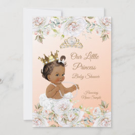 Invitación Princesa Baby Shower Coral Peach White Ethnic