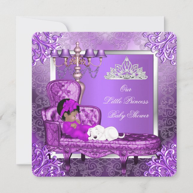 Invitación Princesa Baby Shower Cute Baby Girl Purple (Anverso)
