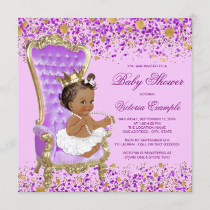 Invitación Princesa Baby Shower del oro de la lila