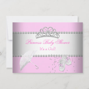 Invitación Princesa Baby Shower Niña Blanca Rosa Tiara 2