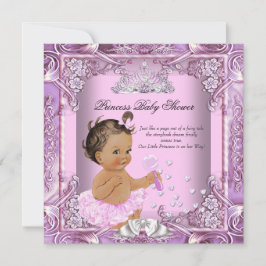 Invitación Princesa Baby Shower Pink Purple Tutu Brunette