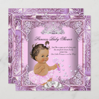 Invitación Princesa Baby Shower Pink Purple Tutu Brunette