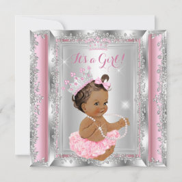 Invitación Princesa Baby Shower Plata Rosa Tutu Brunette 2