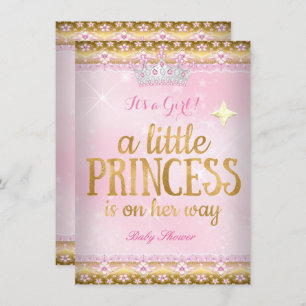 Invitación Princesa Baby Shower Relieve metalizado dorado ros
