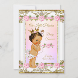 Invitación Princesa Baby Shower Rosa de oro rosado White Brun