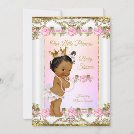 Invitación Princesa Baby Shower Rosa Oro Rosado Étnica Blanca