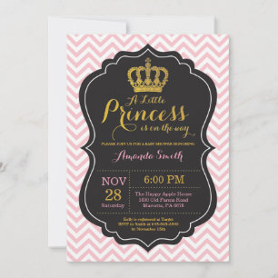 Invitación Princesa Baby Shower rosada y dorada
