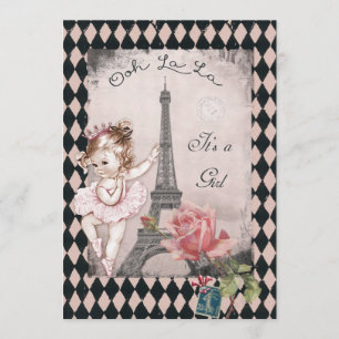 Invitación Princesa Ballerina Eiffel Torre Baby Shower