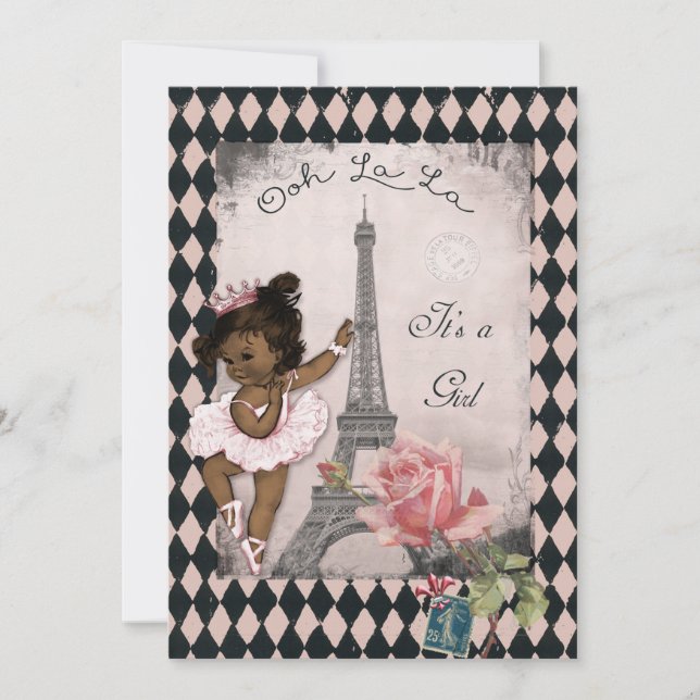 Invitación Princesa Ballerina Eiffel Torre Baby Shower (Anverso)