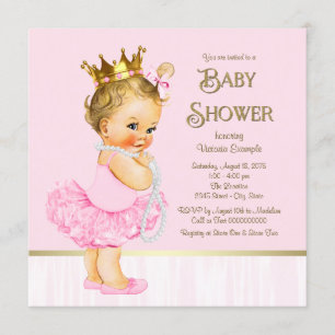 Invitación Princesa Ballerina Pink Gold Baby Shower