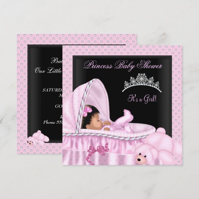 Invitación Princesa bebé afroamericana Fiesta de cumpleaños p (Anverso / Reverso)
