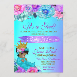Invitación Princesa Bebé elegante Purple verde azulado Dorado