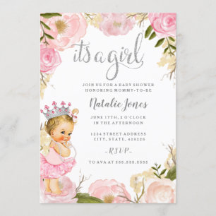 Invitación Princesa bebé Es una niña Rosa rosa Baby Shower