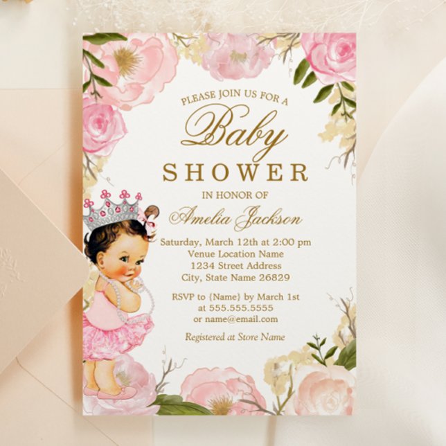 Invitación Princesa Bebé Rosa Floral Es una niña Cumpleaños B (Subido por el creador)