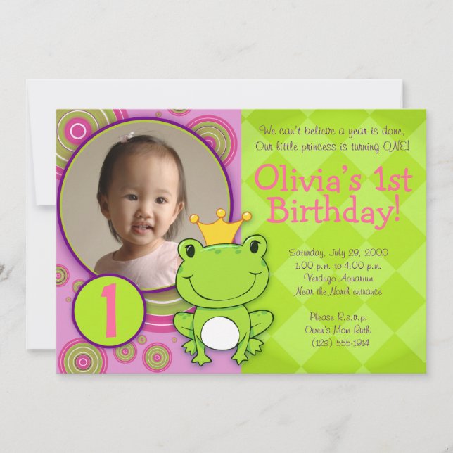 Invitación Princesa Birthday de la rana (Anverso)