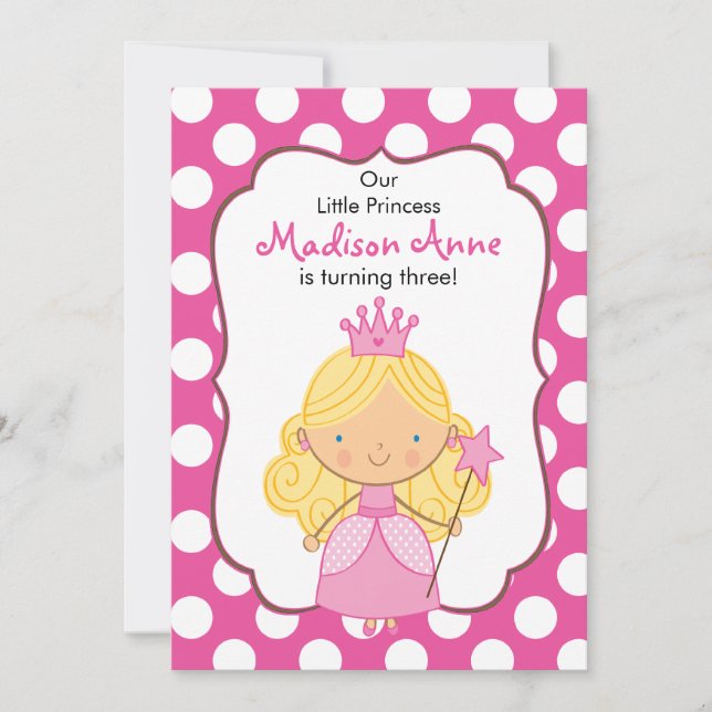 Invitación Princesa Birthday Invitation Blonde del lunar (Anverso)