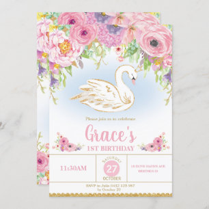 Invitación Princesa Birthday Invitation Floral Girl del cisne
