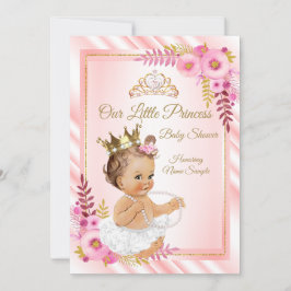Invitación Princesa blanca floral rosa Baby Shower Brunette