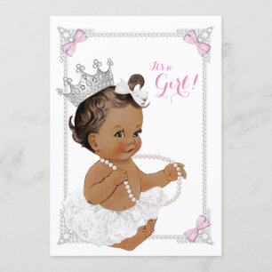 Invitación Princesa Blanca Tutu Perla Rosa Baby Shower