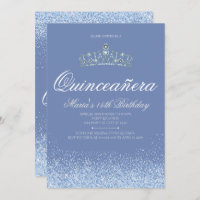 Princesa Blue Glitter Quinceanera Invitations