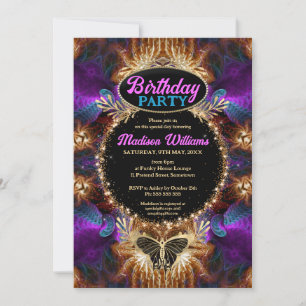 Invitación Princesa Bohemia Púrpura Británica cumpleaños