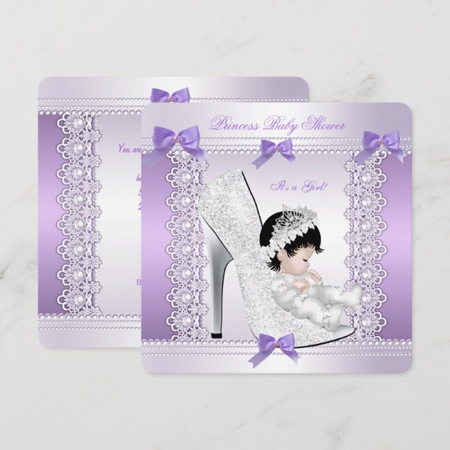 Invitación Princesa bonito Baby Shower linda Chica en zapato  (Anverso / Reverso)