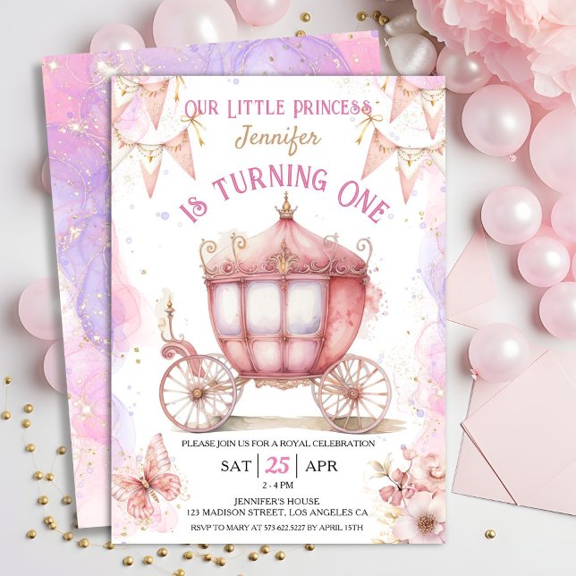 Invitación Princesa Carriage Primer Fiesta Chica Pink (Subido por el creador)