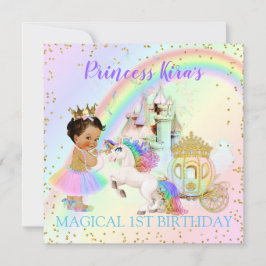 Invitación Princesa Castillo Carruaje Arcoíris Mágico Unicorn