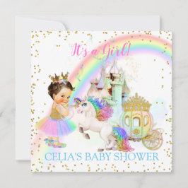 Invitación Princesa Castillo Carruaje Unicornio Arcoíris Mági