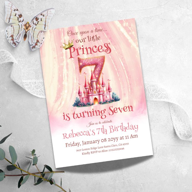 Invitación Princesa Castillo Rosa Chica Séptimo Cumpleaños (Subido por el creador)