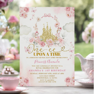 Invitación Princesa Castillo Rosa De Una Vez A Un Cumpleaños 