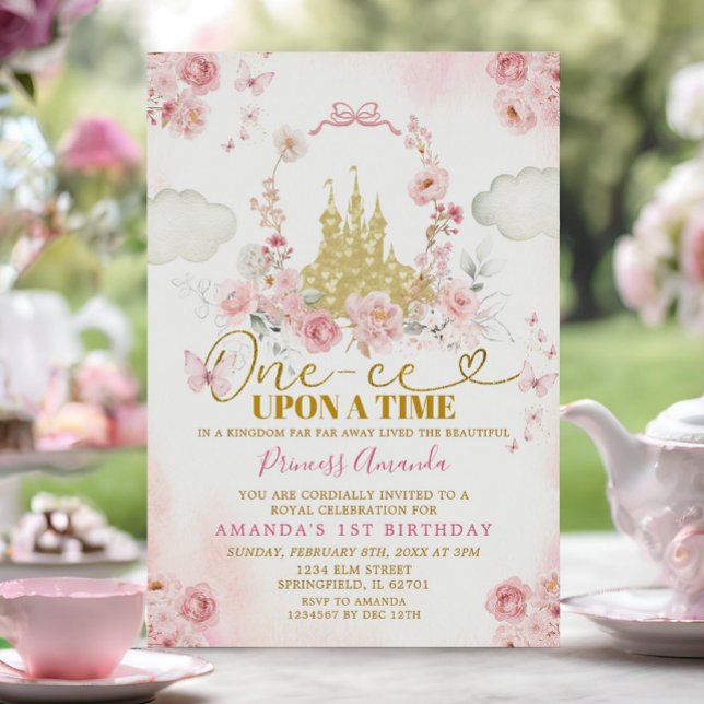 Invitación Princesa Castillo Rosa De Una Vez A Un Cumpleaños  (Subido por el creador)