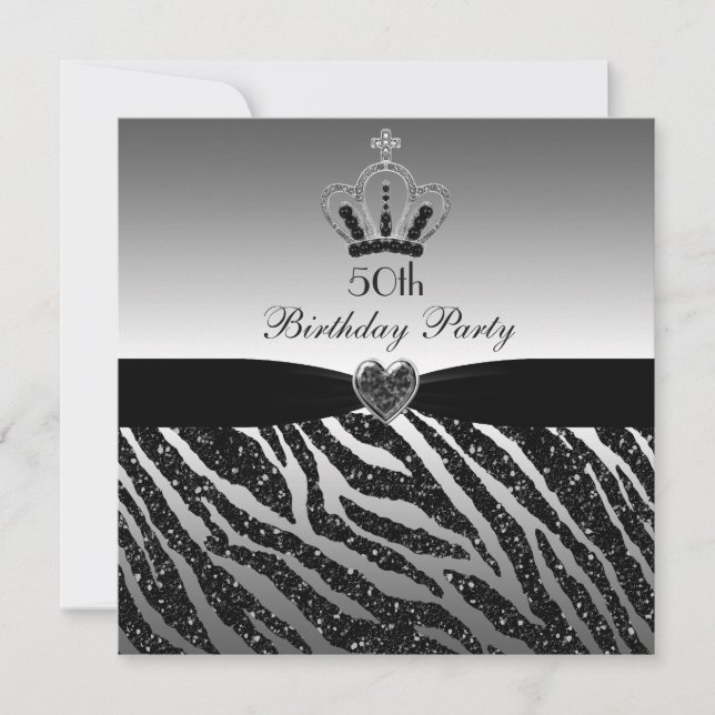 Invitación Princesa cebra Purpurina 50 cumpleaños (Anverso)
