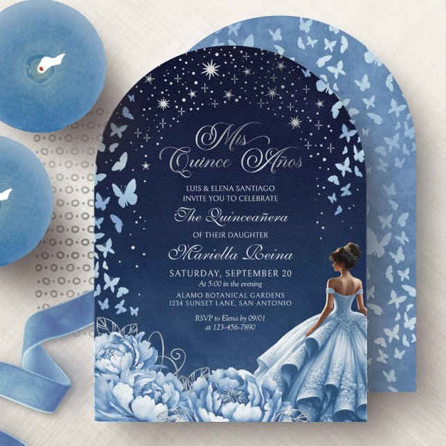 Invitación Princesa Celestial de Plata Azul Quinceanera (Subido por el creador)