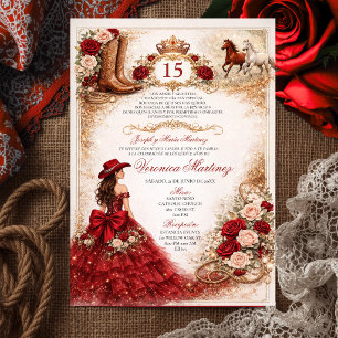 Invitación Princesa Charra Roja y Dorada del Oeste 15 Años Me