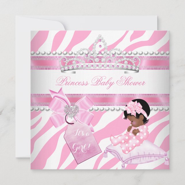 Invitación Princesa Chica Baby Shower Étnica blanca rosa cebr (Anverso)