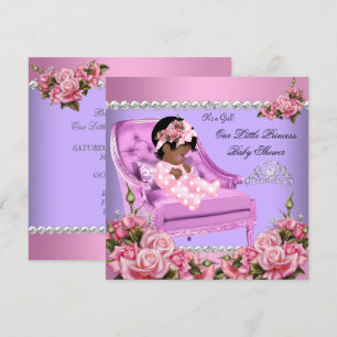 Invitación Princesa Chica Baby Shower Rosa Rosada Silla Purpl