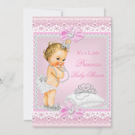 Invitación Princesa Chica Baby Shower Rosa Tiara Heart Blonde