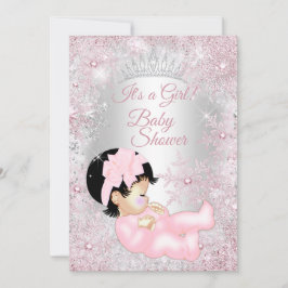 Invitación Princesa Chica Baby Shower Rosa Winter Wonderland