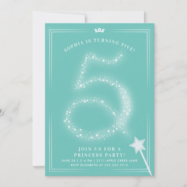 Invitación Princesa Chica de cumpleaños de cinco años (Anverso)