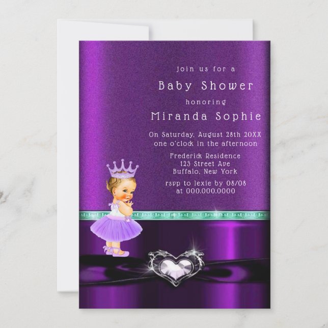 Invitación Princesa Chica morada Baby Shower (Anverso)