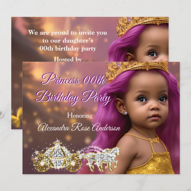 Invitación Princesa Chica Partido de Cumpleaños Carrito étnic (Anverso / Reverso)