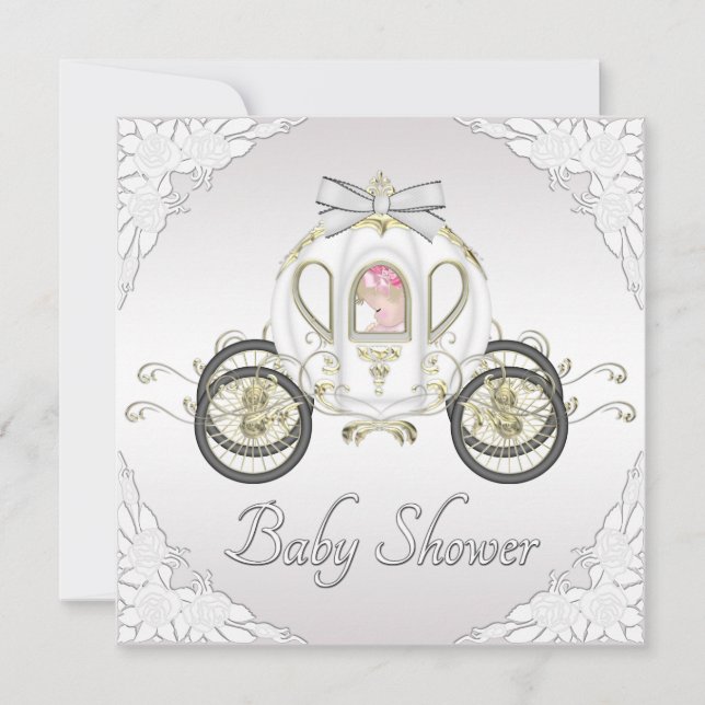 Invitación Princesa Coach y blanco Baby Shower de los rosas (Anverso)