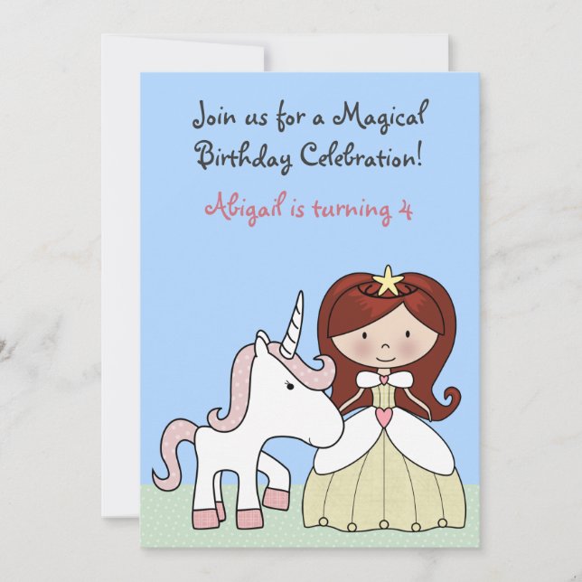 Invitación Princesa con el pelo rojo y el cumpleaños lindo un (Anverso)
