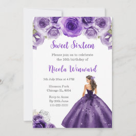 Invitación Princesa con vestido morado oscuro Dieciséis