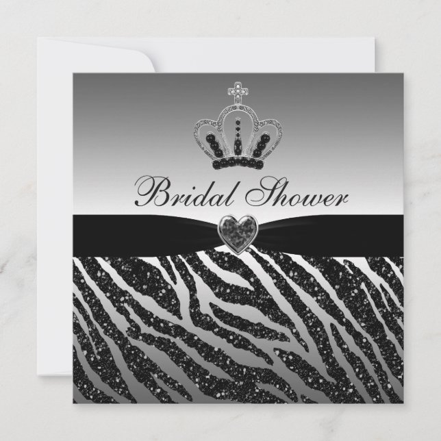 Invitación Princesa corona y Purpurina cebra ducha de novia (Anverso)